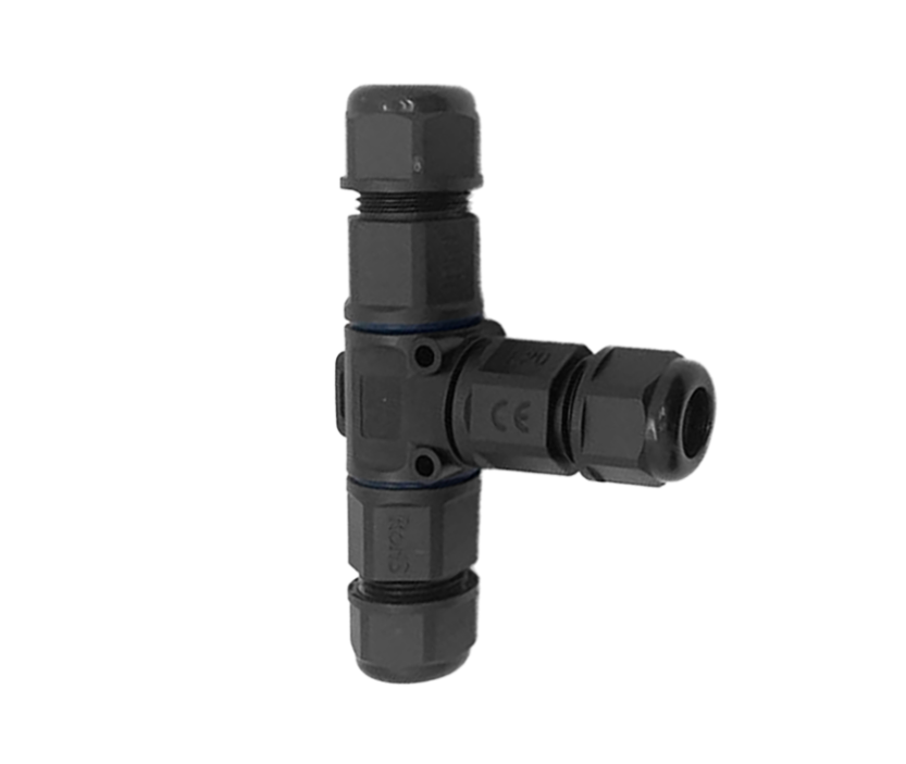Waterdichte kabelverbinder - 3 aderig - T splitter - Schroefkoppeling - IP68