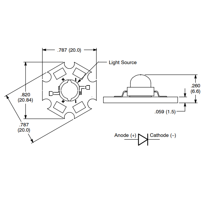 Power LED diode - UV - 3W - Diam.20mm