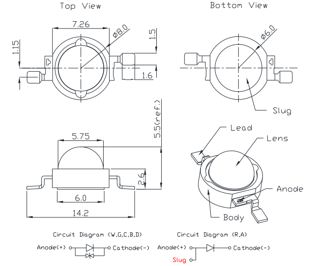 Power LED diode - Warm white - 1W - Ã˜18mm