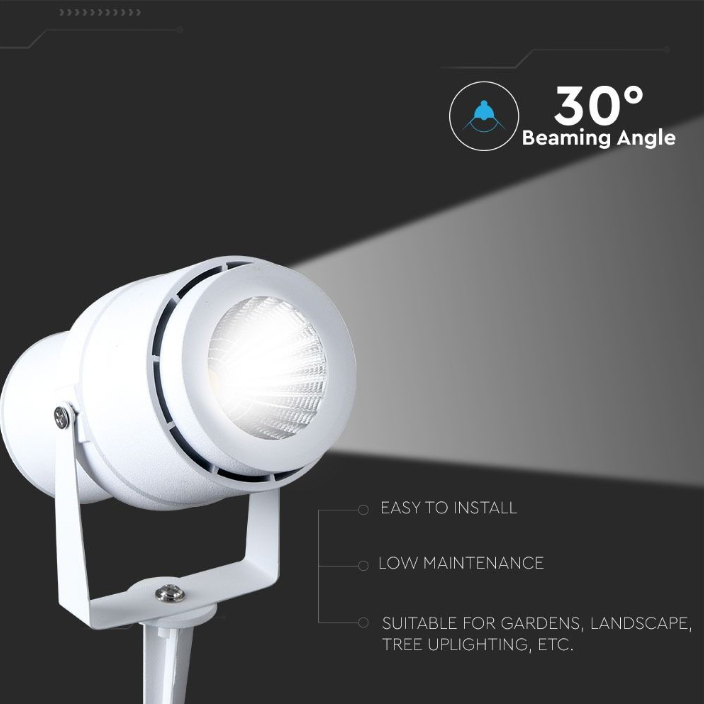 220 volts - Lampe de jardin - Blanc neutre - 12 watts - Boîtier blanc - Spot au sol