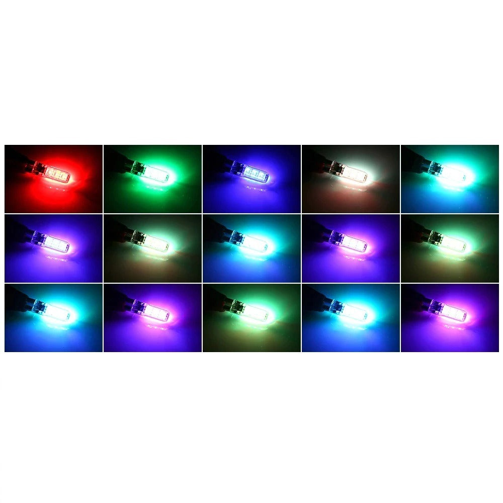 LED RGB T10 - 6 SMD - Avec télécommande - 12 V - Lot de 2