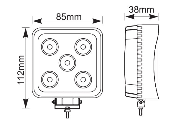 LED SPOT - 5 x 3 Watt - front light - Cold White - OFF-ROAD - Square