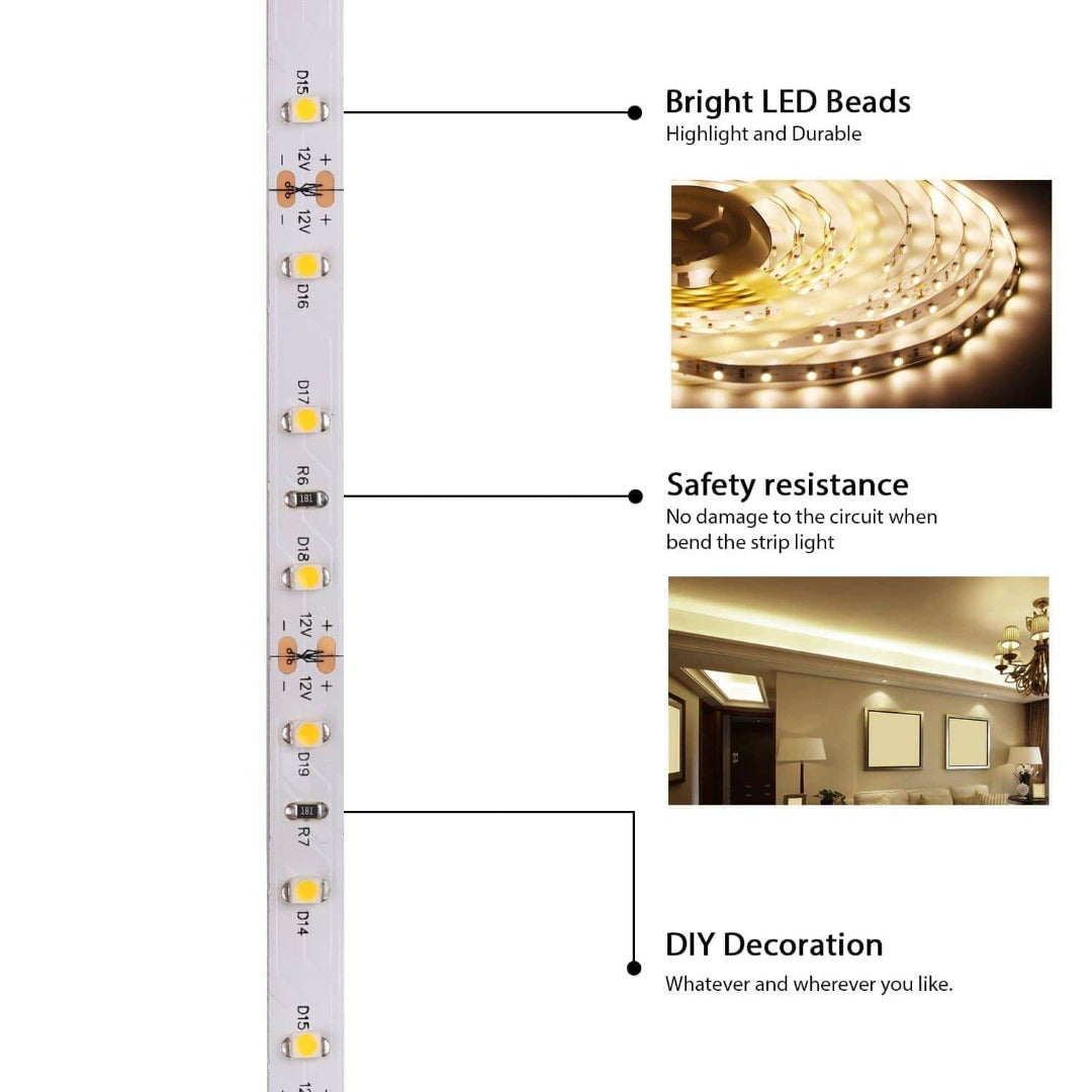 Bande LED de 5 mètres - Blanc chaud - Kit complet - Peut être raccourcie