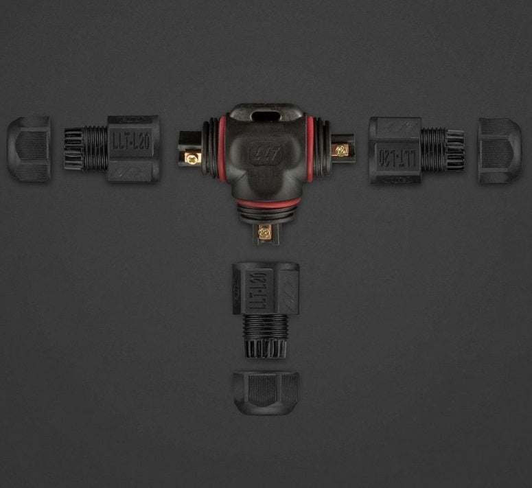Waterproof cable connector 3-wire - T splitter - screw mounting - IP67 connector