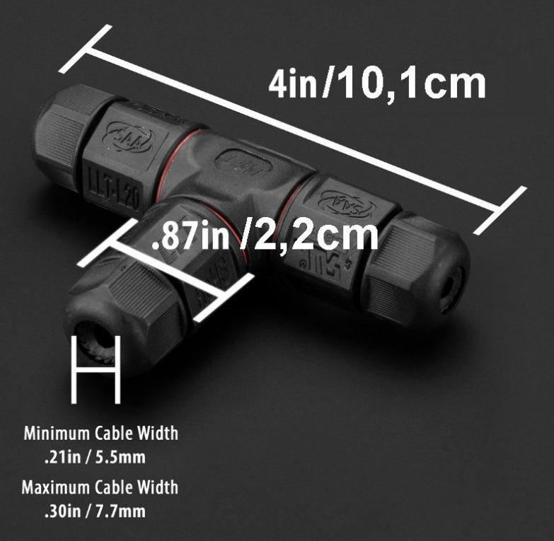 Waterproof cable connector - T splitter - screw mounting - IP67 connector