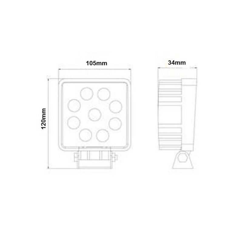 Projecteur LED - 9 x 3 W - éclairage avant - blanc froid - tout-terrain - carré