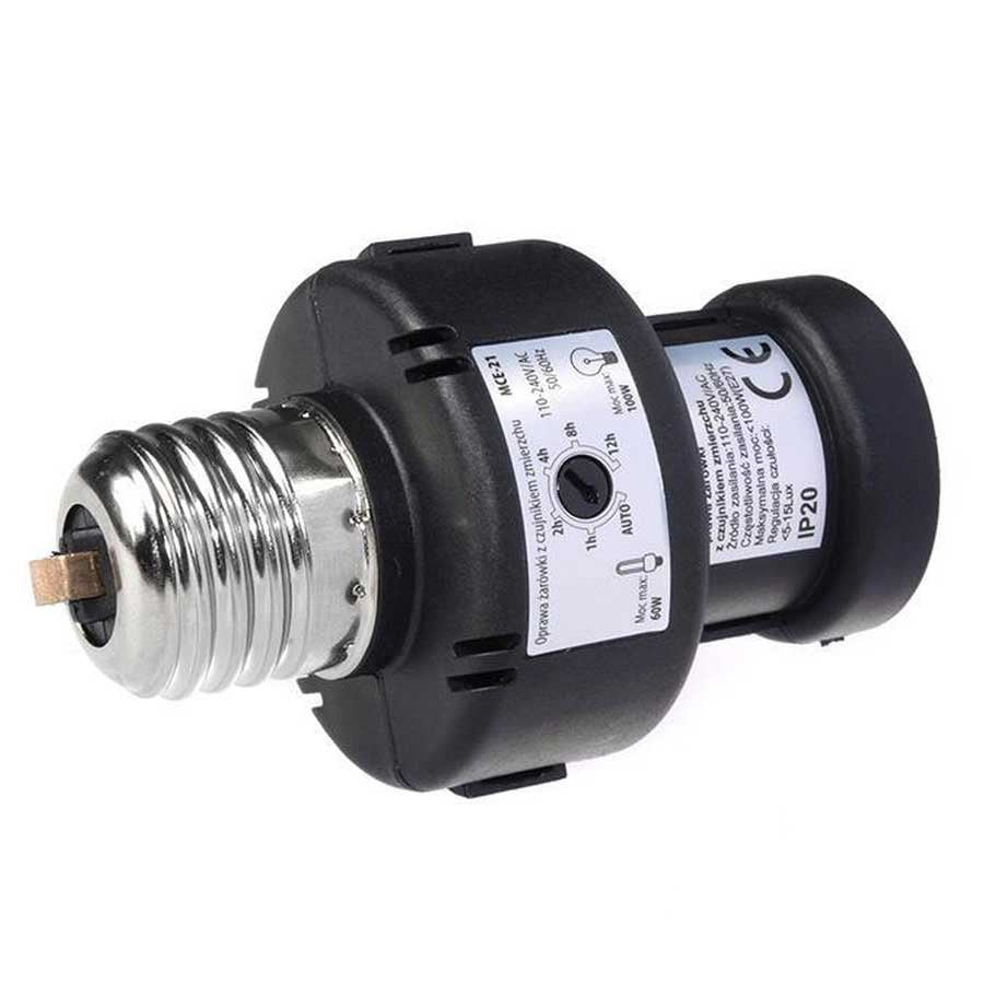 Twilight switch + timer - E27 fitting - Black