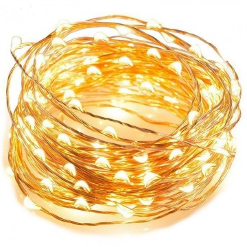 Kerst koperdraad LED verlichting - Warm wit - 10 meter - Op batterijen