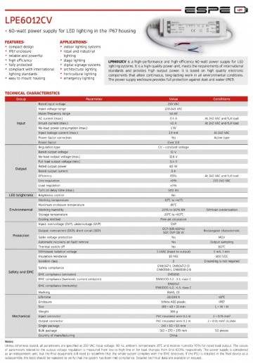LED voeding - 12V, 5A - 60W - IP67 - WATERPROOF - ESPE
