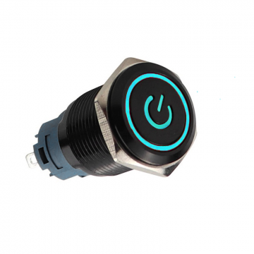 Push schakelaar blauwe verlichting - 19mm - Power symbool