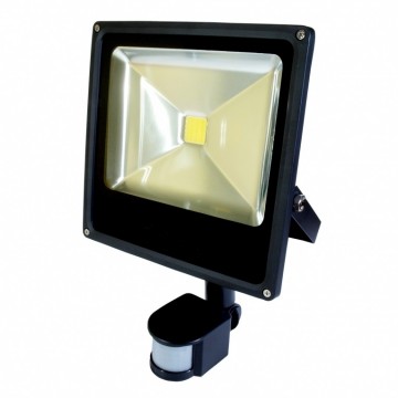 20W LED / PIR Schijnwerper warm Wit 3000K zwarte behuizing slim