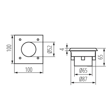 LED grondspot - 0,7W - 65mm - Koud wit - Inbouw - Vierkant