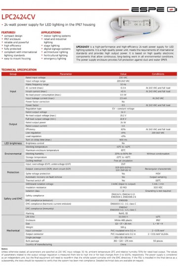 LED voeding - 24V, 1A - 60W - IP67 - WATERPROOF - ESPE