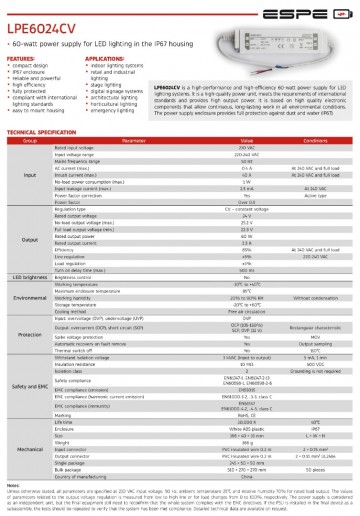 LED voeding - 24V, 2,5A - 60W - IP67 - WATERPROOF - ESPE