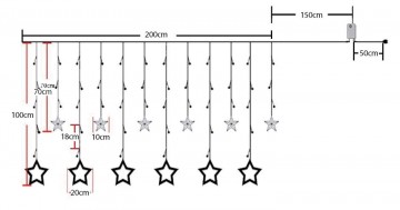LED Sterrengordijn kerst - 12 sterren - warm wit - 138 leds - Koppelbaar