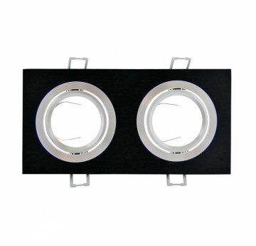 Inbouw 2x LED spot GU10 aluminium rechthoek armatuur - geborsteld zwart/zilver