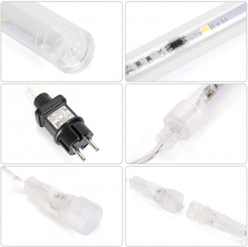 LED Meteoriet regenlichten - 360 LED ijspegels,10 spiralen - 50 cm tubes - Warm Wit