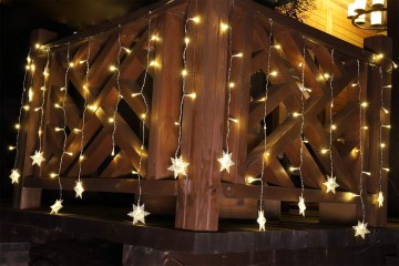 Led lichtgordijn - 3 meter - 18 sneeuwvlokken - warm wit - 108 leds