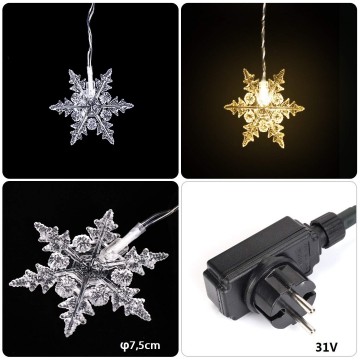 Led lichtgordijn - 3 meter - 18 sneeuwvlokken - warm wit - 108 leds