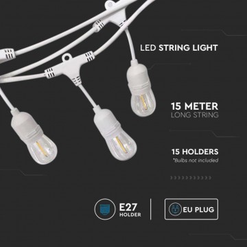 Led prikkabel Lichtsnoer - WIT - 15 meter - IP65 Waterdicht - 220 Volt