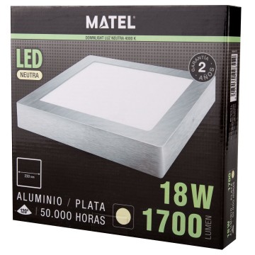LED plafondlamp - opbouw vierkant - Neutraal wit - zilver - 18W