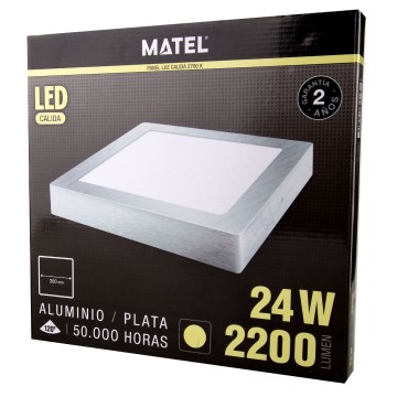 LED plafondlamp - opbouw vierkant - Warm wit - zilver - 24W