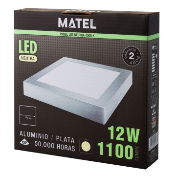 LED plafondlamp - opbouw vierkant - Neutraal wit - zilver - 12W