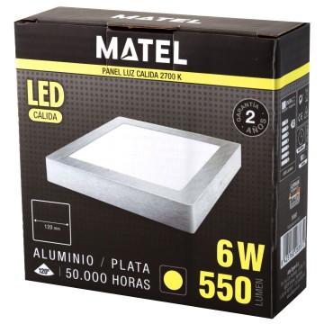LED plafondlamp - 12cm - opbouw vierkant - Warm wit - zilver - 6W