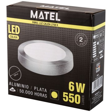 LED plafondlamp - 12cm - opbouw rond - Warm wit - zilver - 6W