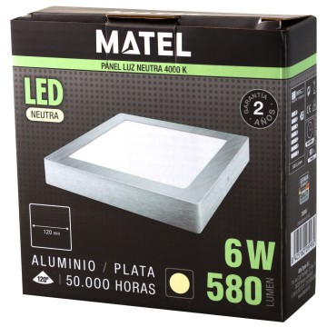 LED plafondlamp - opbouw vierkant - Neutraal wit - zilver - 6W