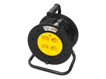 Haspel met verlengsnoer - 50 meter - 4 stopcontacten - Met penaarde