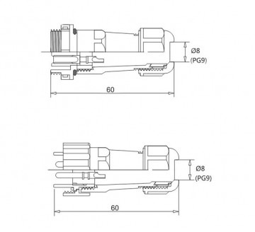 Male + Female - waterdichte kabelverbinder - 5 aderig - IP68