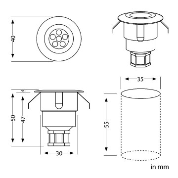 LED terrasverlichting rond - 40mm - 12V - Warm wit - Zilver