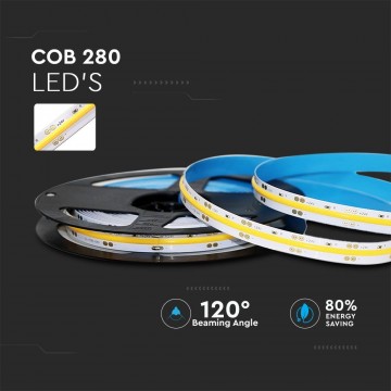 5 meter warm wit led strip - 280 leds - 24 Volt - 50 watt - COB
