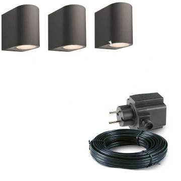 3x LED wand spot - 78mm - 4 Watt - Zwart - complete set