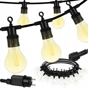 Led prikkabel - 10 meter - 20 lampen - Warm wit - 24V - Filament lampen