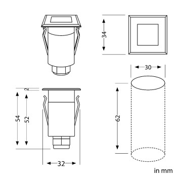 LED terrasverlichting vierkant - 3,4 x 3,4cm - 230V - Warm wit 