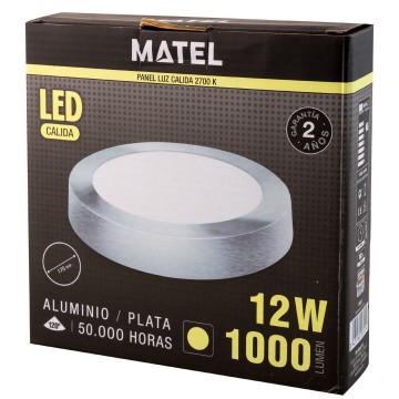 LED plafondlamp - 17cm - opbouw rond - Warm wit - zilver - 12W