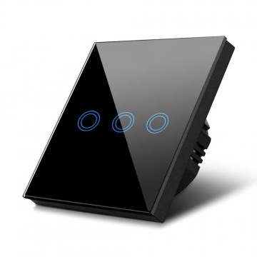 Wandschakelaar met verlichting - Drievoudig - Touch bediening - Zwart