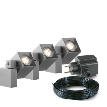 3x LED wand spot - 2 Watt - 12V - Grijs - complete set