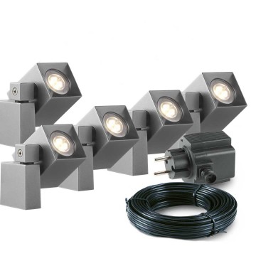5x LED wand spot - 2 Watt - 12V - Grijs - complete set