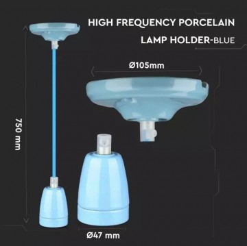 Retro porseleinen lamp - BLAUW - E27 fitting - pendel