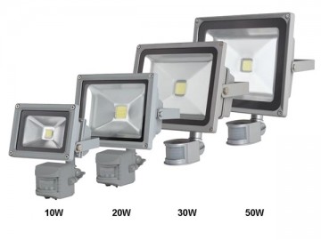 50W LED / PIR Schijnwerper Warm Wit 3200K grijze behuizing IP65