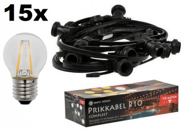 Led prikkabel - 15 lampen - 10 meter lichtsnoer - Waterdicht - 220 Volt