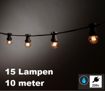 Led prikkabel - 15 lampen - 10 meter lichtsnoer - Waterdicht - 220 Volt