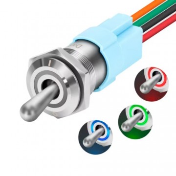 Tuimelschakelaar met verlichting - 16mm - RGB - ON/OFF - 12/24V - Met socket