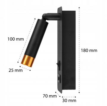 LED leeslamp - 25mm - USB-A + USB-C poort - Zwartv