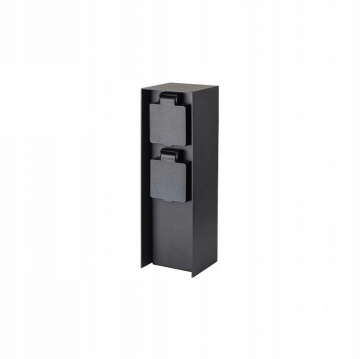 Tuinpaal contactdoos tweevoudig - 23cm - RVS - Zwart