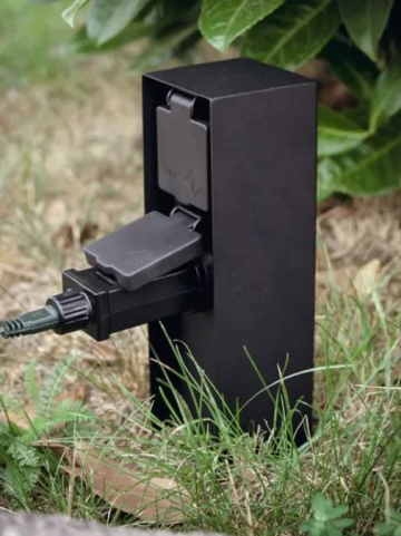 Tuinpaal contactdoos tweevoudig - 23cm - RVS - Zwart