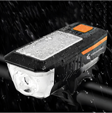 LED fietslamp - Met fietsbel - Solar + USB - 300 Lumen